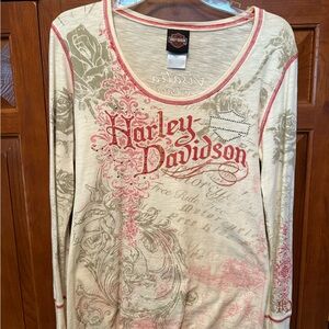 Harley-Davidson Cream and Red Graphic Long Sleeve Tee